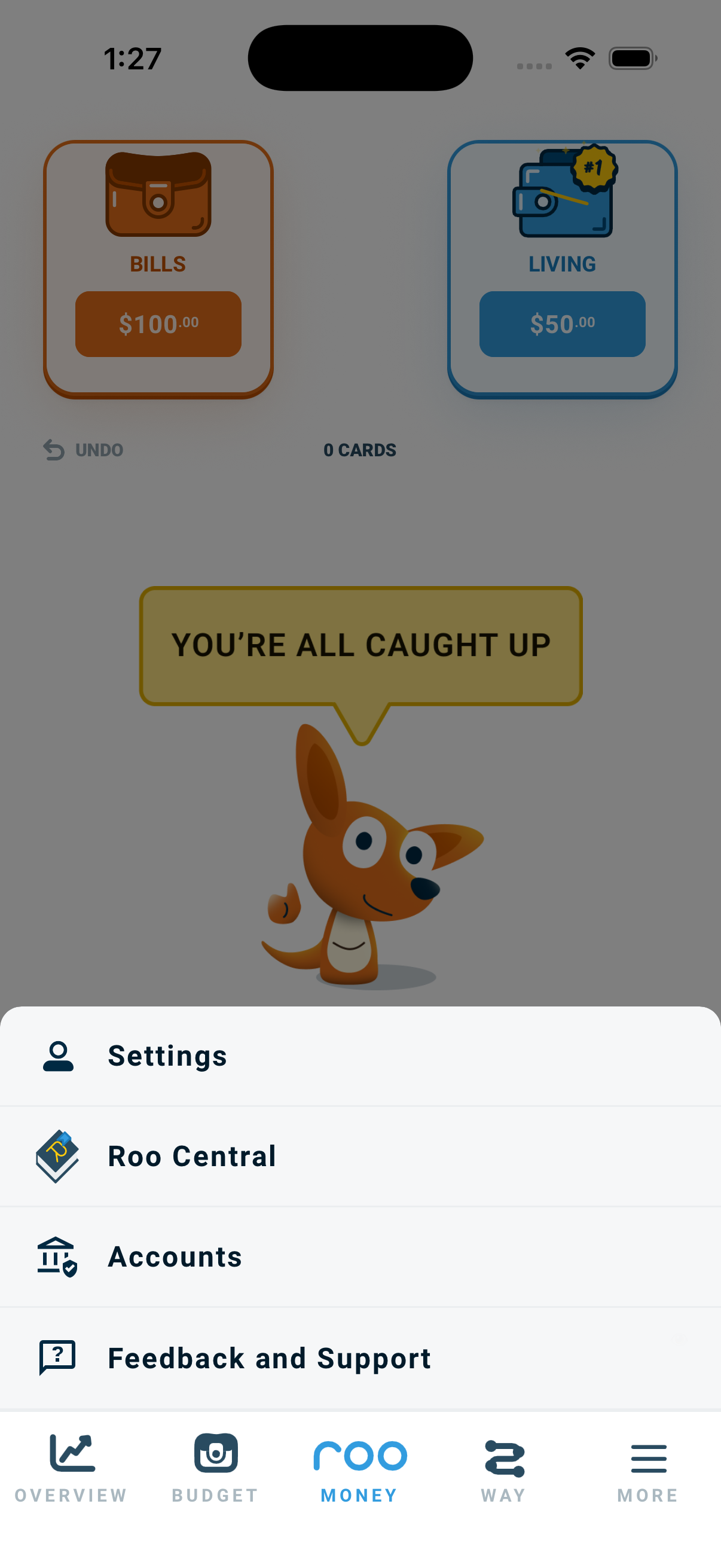 Menu with accounts option