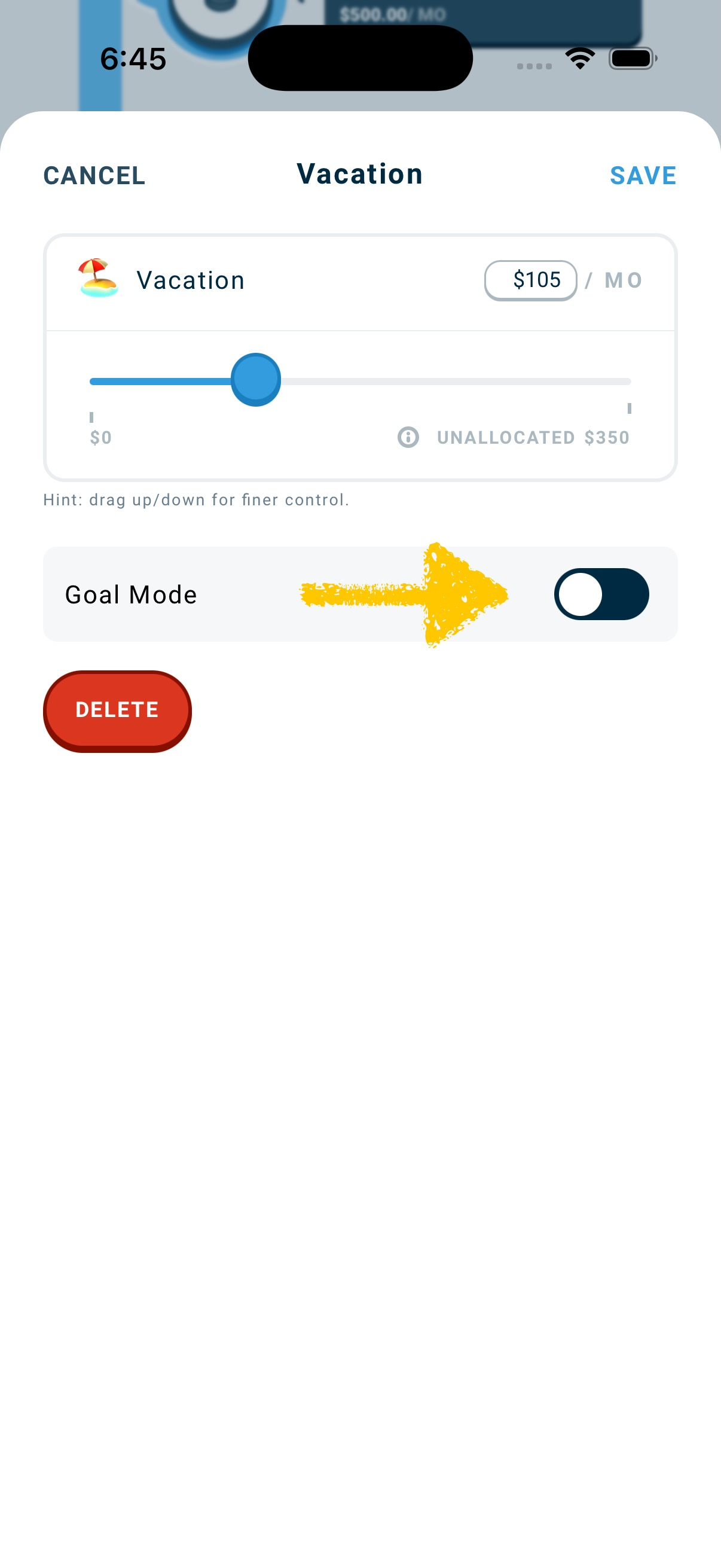 Goal Mode toggle