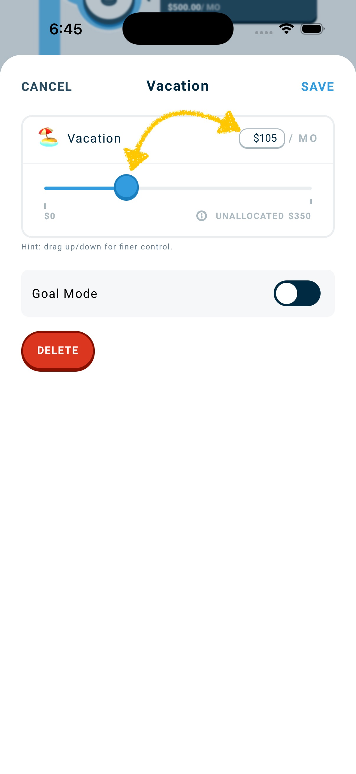 Goal amount field or slider
