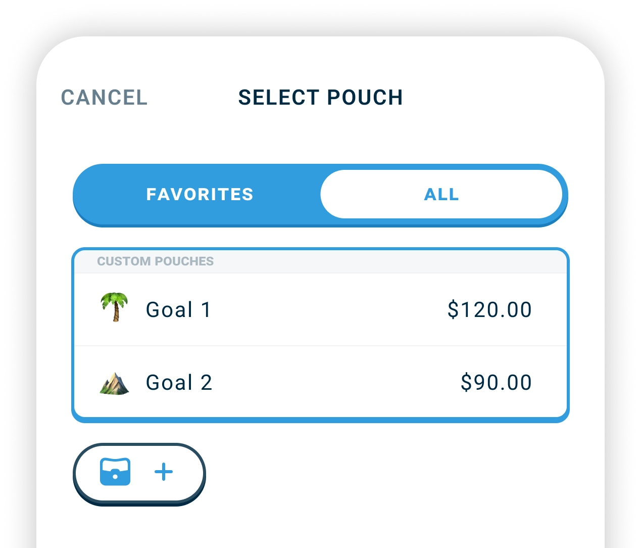 Select Pouch modal