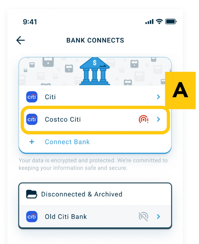Banks list with disconnected bank